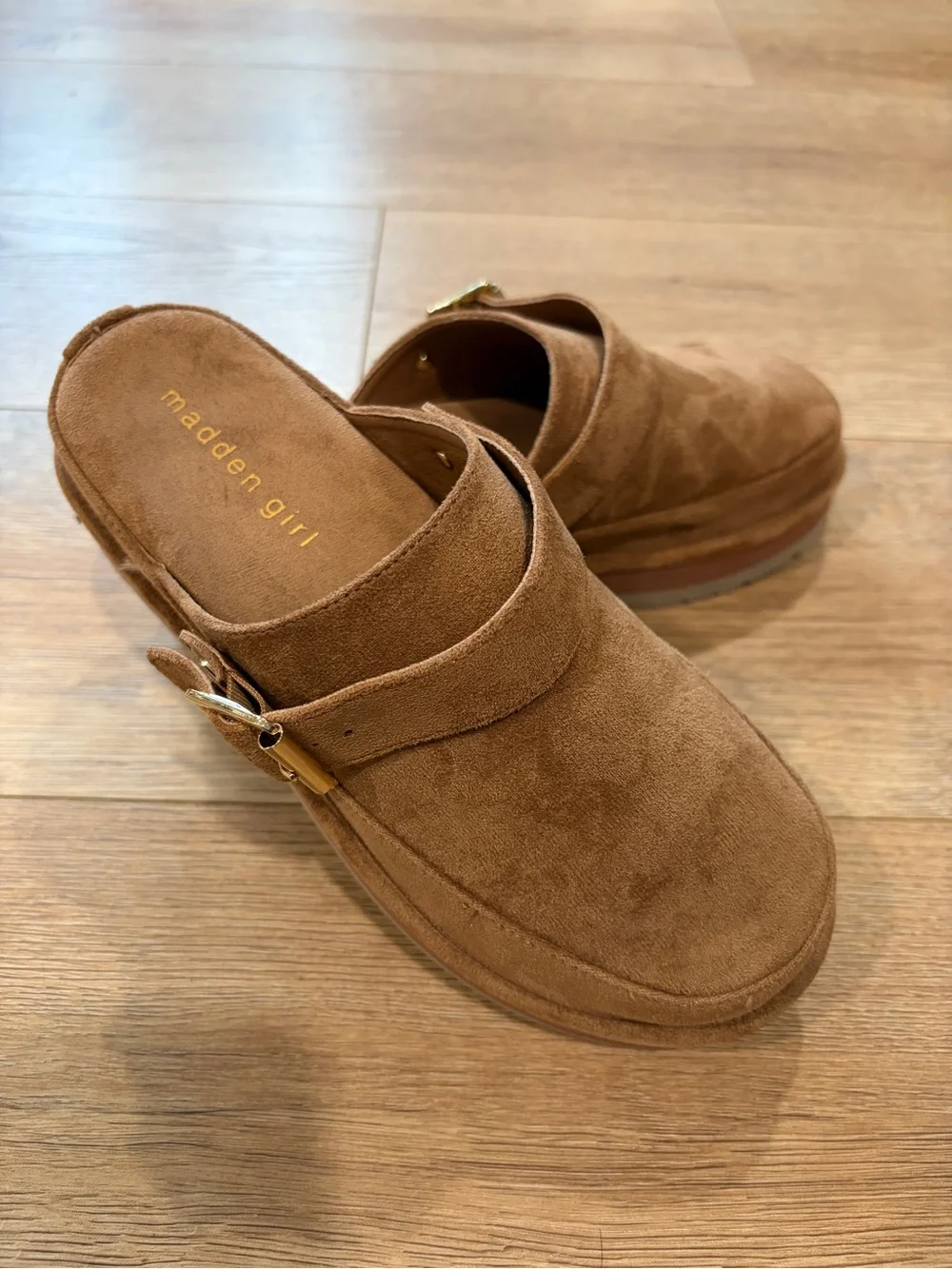 Madden Girl Graham Cognac Faux Suede Clog Mules Buckle Platform Size 6.5 - Picture 2 of 8